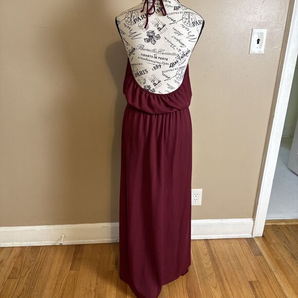 Show Me Your Mumu Women’s Medium Maroon Halter Maxi Dress Split Front Made in US - Picture 4 of 10